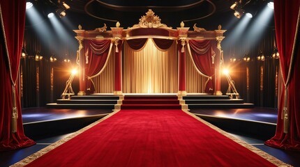 ゴージャスな赤色をメインとしたステージ。金色装飾とベロア素材でより豪華に。