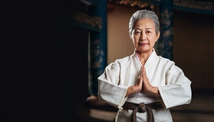 A martial artist is in a stance practicing form and speed; martial artist practicing karate or tae kwon do in the dojo; sports photography; Japanese or Korean martial art; kicking and punching