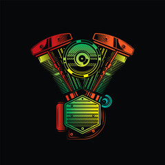 Motorcycle engine. Original vector illustration in vintage style. T-shirt design.