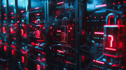 Obraz premium abstract innovative cyber security network, using interconnected nodes to represent business partnerships on the Smart digital Innovation city with connection network reciprocity over the smart city