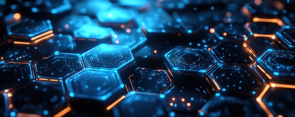 Fototapeta premium Hexagonal digital interface pattern with glowing blue accents and futuristic vibes