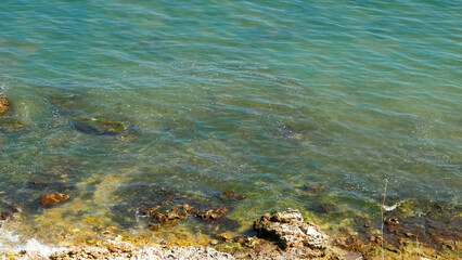 View from cliff on water of Black Sea.