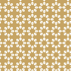 Abstract geometric pattern with crosses, stripes, lines. Seamless vector background. White and gold ornament. Modern reticulated graphic design.