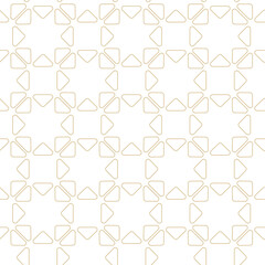 Abstract geometric pattern with crosses, stripes, lines. Seamless vector background. White and gold ornament. Modern reticulated graphic design.