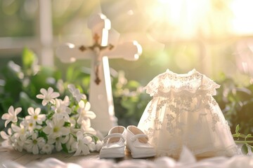 Topic divine ceremony: child baptism in church, infant christening, revered catholic observance connecting with god, sacred traditions, Christian rites, faithfully adhering to god's holy ordinances.