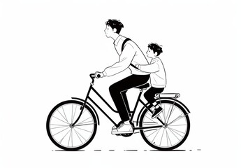 Obraz premium a father and son riding a bicycle together