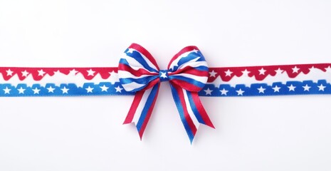 Fototapeta premium Patriotic view of a red, white, and blue ribbon with a bow on an isolated background USA-themed decoration for a circus or festival of freedom, an all-American celebration Generative AI