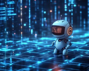 AI chatbot interacting with business data on a futuristic network to enhance productivity
