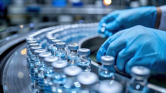 pharmacist scientist with sanitary gloves examining new vaccine 