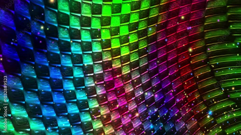 Wall mural abstract colorful square pattern with glowing lights.