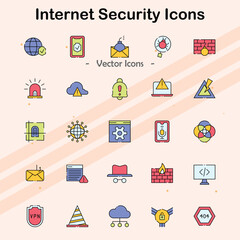 Icons representing internet security and cybersecurity measures.