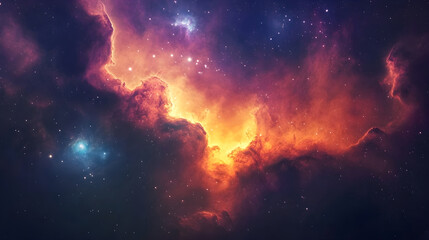 Fototapeta premium A magnificent nebula in deep space where colorful gases and glowing stars create a mesmerizing and dynamic cosmic scene