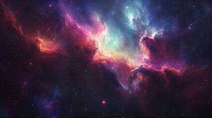 Fototapeta premium A magnificent nebula in deep space where colorful gases and glowing stars create a mesmerizing and dynamic cosmic scene