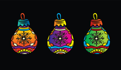 New Year's toy with hand-drawn patterns. Original vector illustration in vintage style. T-shirt design.