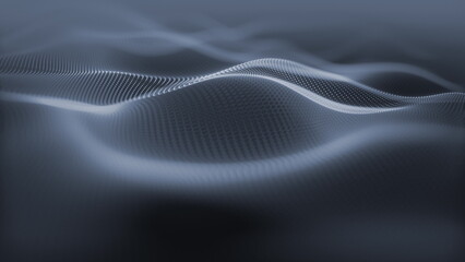 Particles dark grey black wave Cyber technology background loop. Abstract seamless animation of mesh glowing dots digital luxurious wave particles flows background, Motion of digital data flow.