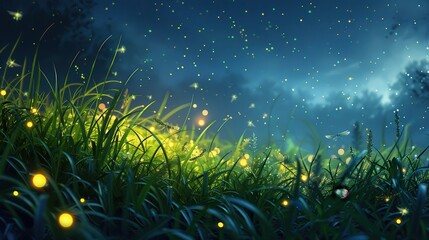 fireflies in the grass on long exposure