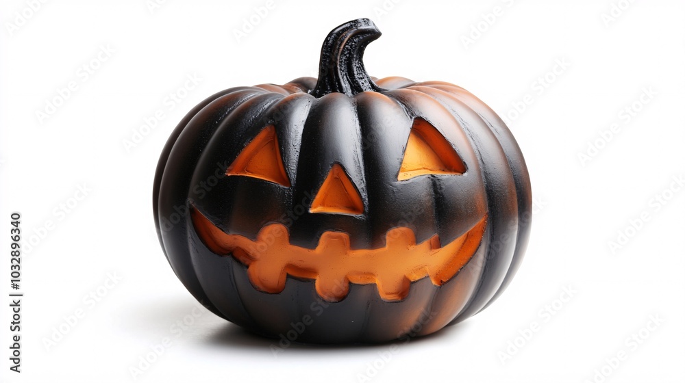 Sticker Scary halloween pumpkin lantern glowing on white background