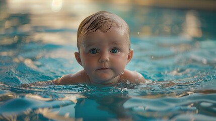 baby learning to swim in a pool