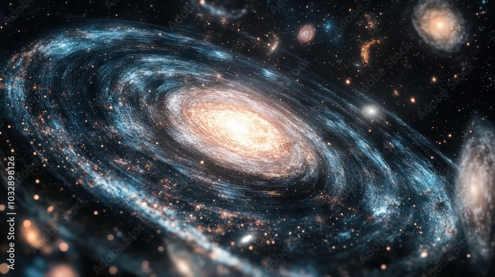 Wall mural astronomy backdrop with galaxies and cosmic visuals in 3d rendering