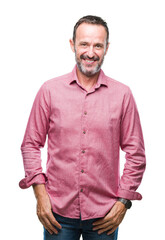 Fototapeta premium Middle age hoary senior man over isolated background with a happy and cool smile on face. Lucky person.