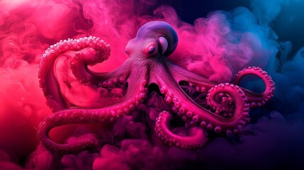 Fototapeta premium colorful octopus on a dark background.