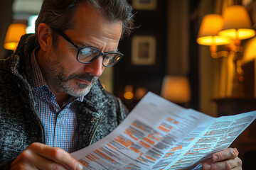 An investor reviewing annual reports of companies before making informed stock purchases, demonstrating due diligence. Concept of research.