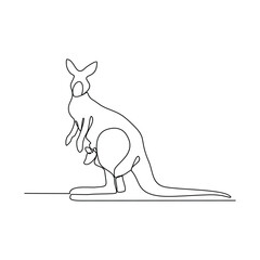 One continuous line drawing of people with kangaroo with their young vector illustration. Animal theme design in simple linear style vector concept. Animal design for educational presentation purpose.