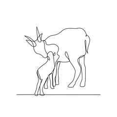 One continuous line drawing of people with Deer with their young vector illustration. Animal themes design in simple linear style vector concept. Animal design for educational presentation purpose.