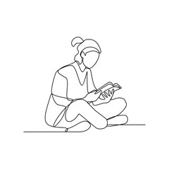 One continuous line drawing of people with reading activity illustration. Reading design in simple continuous linear style vector concept. Reading themes design for educational presentation purpose.