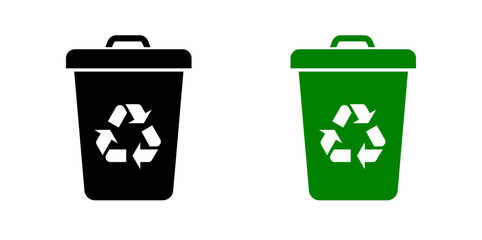 Garbage bins icon.l trash can with recycling icon. Waste recycle sorting container. Vector illustration.	
