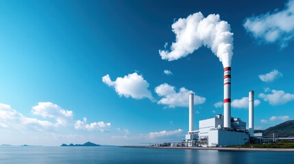 Industrial Chimneys Against Clear Blue Sky