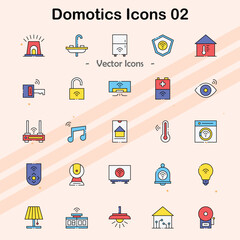 Icons representing smart home technology and automation systems.