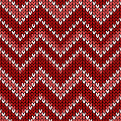 Retro Christmas red chevron knitting Raster Pattern. Vintage style zigzag knit pattern in monochrome red.