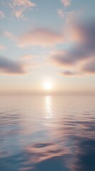 Naklejka premium Sunrise over calm ocean with fluffy clouds, tranquil scene