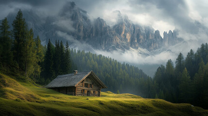 Obraz premium mountain village in the fog