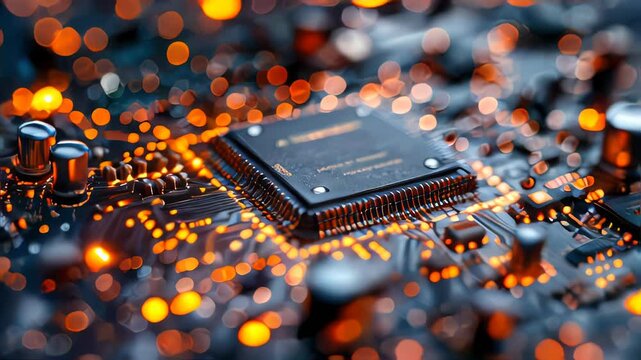 Close-up of electronic circuit board with microchips
