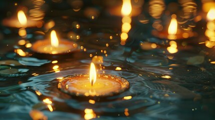 A Single Candle Floating in a Dark Body of Water