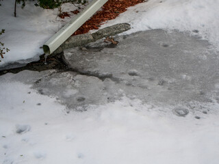snow and ice in the backyard in winter	