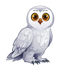 White polar owl cartoon illustration isolated on white background