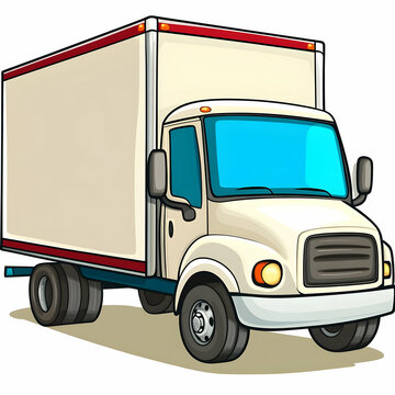 recommend clip art: White cartoon delivery truck with blue windshield and red stripe.