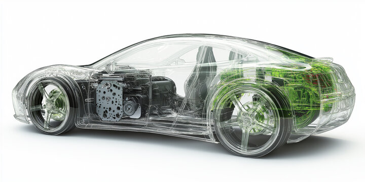 3d render of a generic electric car with its battery and powertrain visible