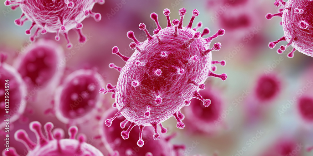 Poster microscopic view of virus cells floating in a body