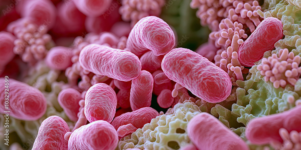 Aufkleber microscopic view of bacteria cells multiplying and forming a biofilm