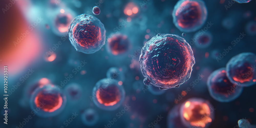 Poster Microscopic view of cells reproducing and multiplying showing cell division and regeneration