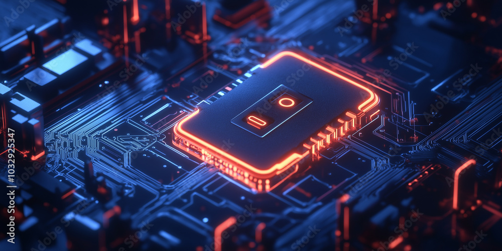 Poster Central processing unit glowing on motherboard is processing data