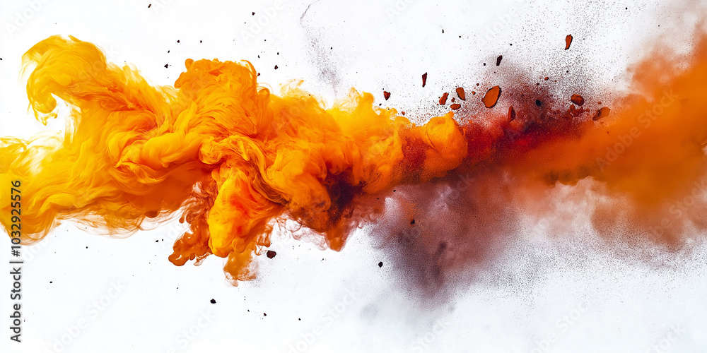 Poster orange and brown ink mixing together creating abstract shapes