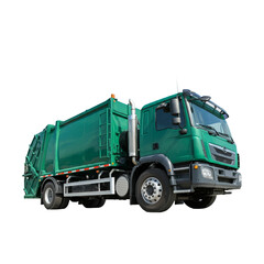 Green garbage truck isolated on white background
