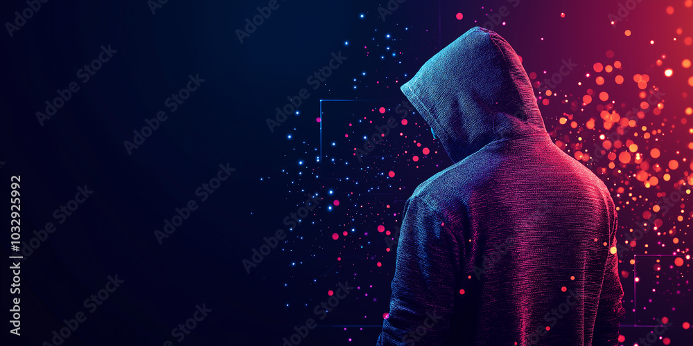 Poster Hacker standing in front of digital data stream