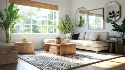 Bright and inviting living room with plants and natural light.