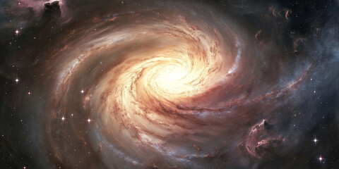 Spiral galaxy swirling in the vast universe with stars forming